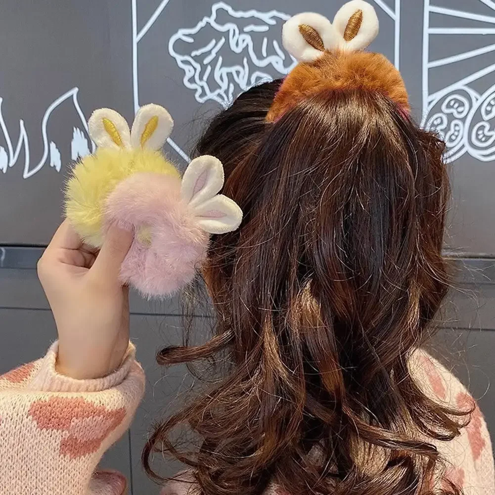 2024 Fashion Elastic Hair Rabbit Ear Hair Korean New Rabbit Ears Plush Scrunchies Imitation Rabbit Fur Hair Band Ponytail Holder