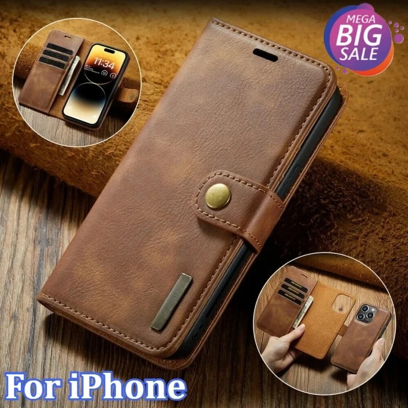 

Wallet Case Detachable Leather Magnetic Flip Cover Case For iPhone 17/17Air/17Pro/17Promax Luxury 2-Folding