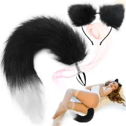 Sex Fox Tail Anal Plug Fox Tail Ear-Anal Stopper Tail Sex Toy for SM Adult Games or Cosplay Butt Plug