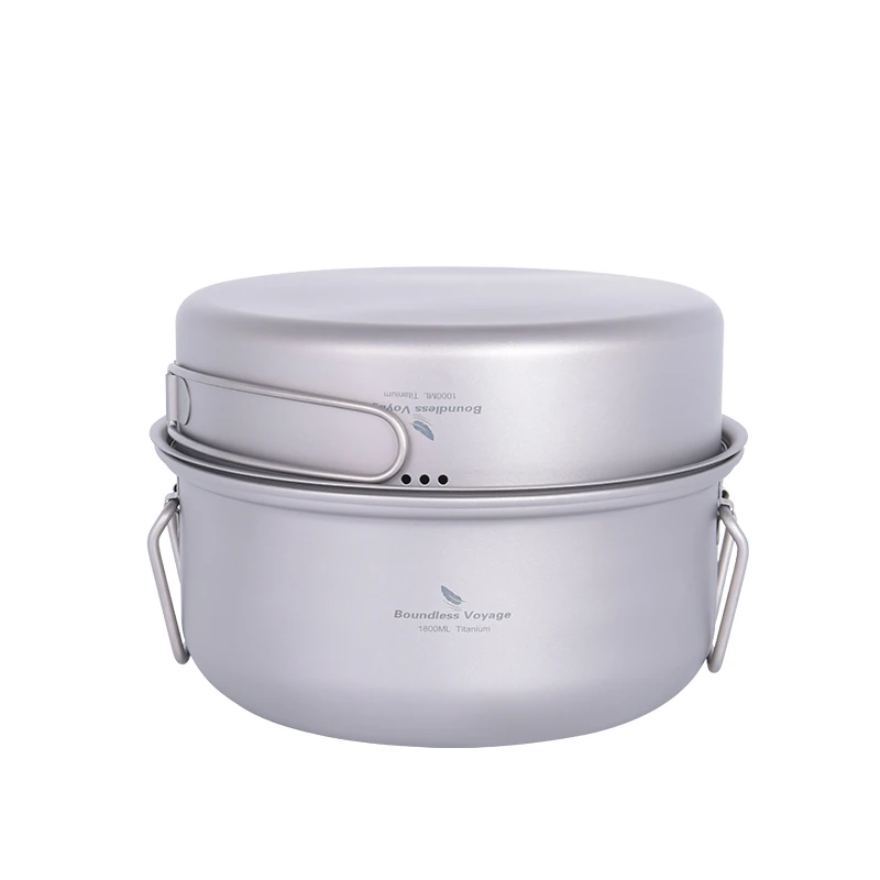 

Boundless Voyage Titanium Steamer Outdoor Camping Cookware Set with Stockpot And Fry Pan Soup Pan Kit for Cooking