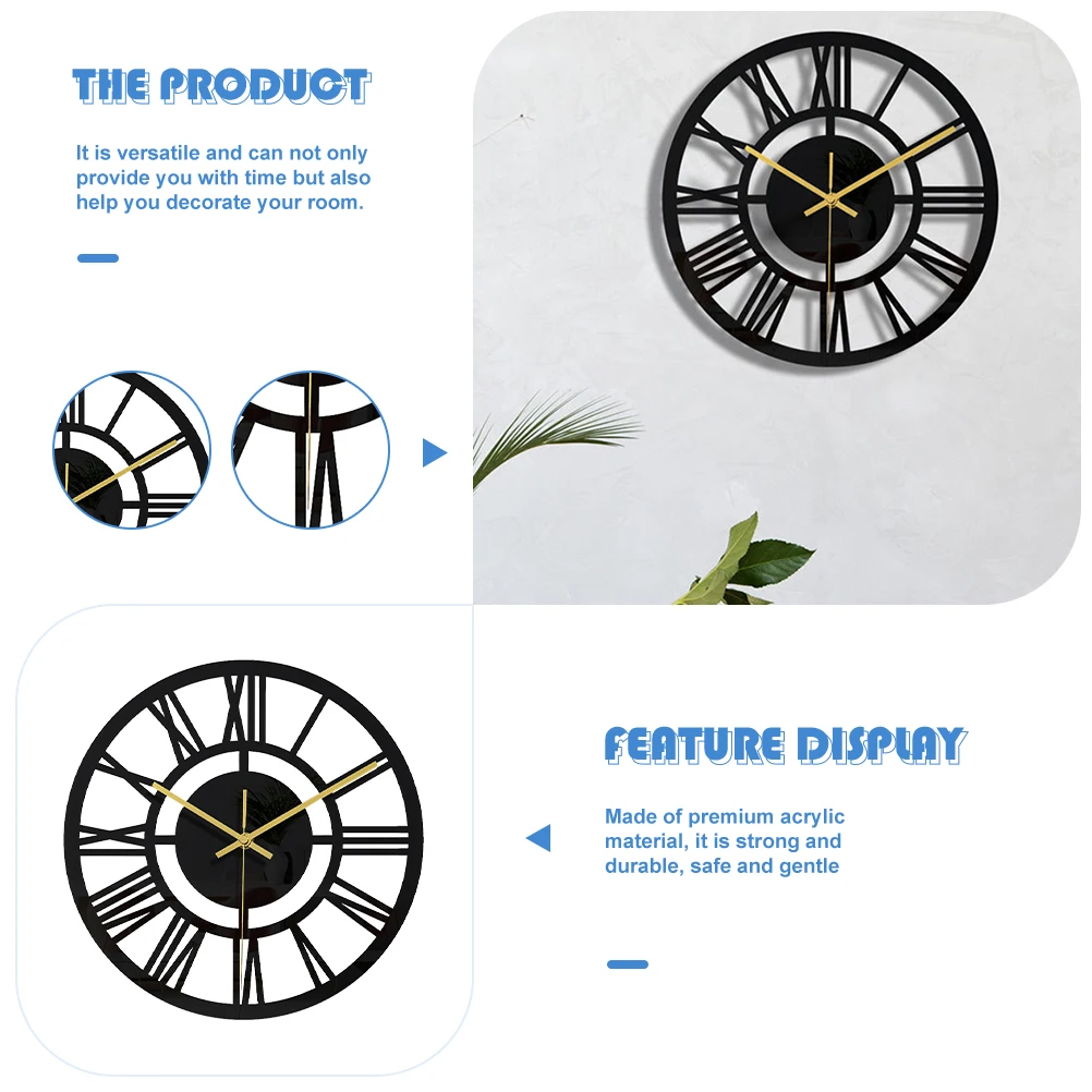 

3D Acrylic Silent Non Ticking Wall Hanging Home Decor Black Round Lightweight Creative Fashion Clock Decorative Wall