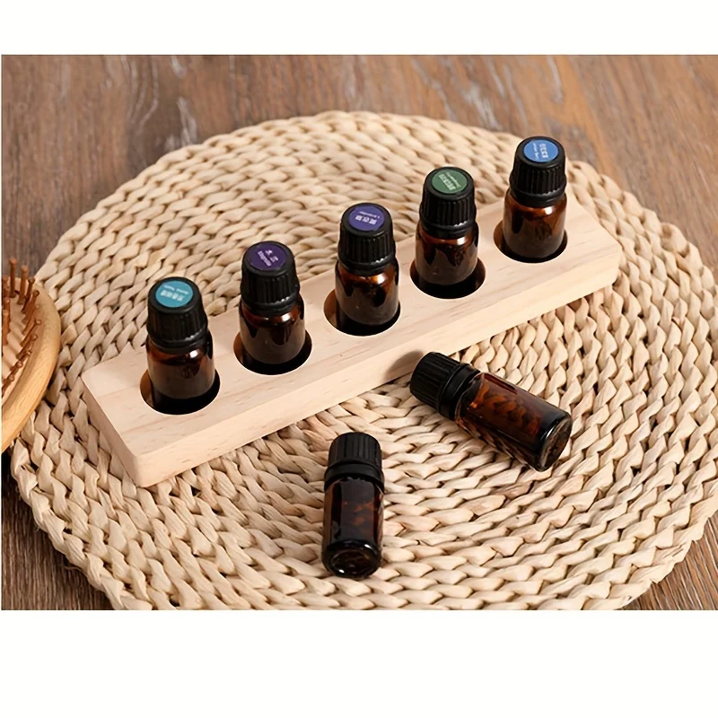 5Holes Essential Oil Wooden Display Stand Essential Oil Storage Rack Smooth For DoTERRA Essential Oils Perfume Bottle Holder