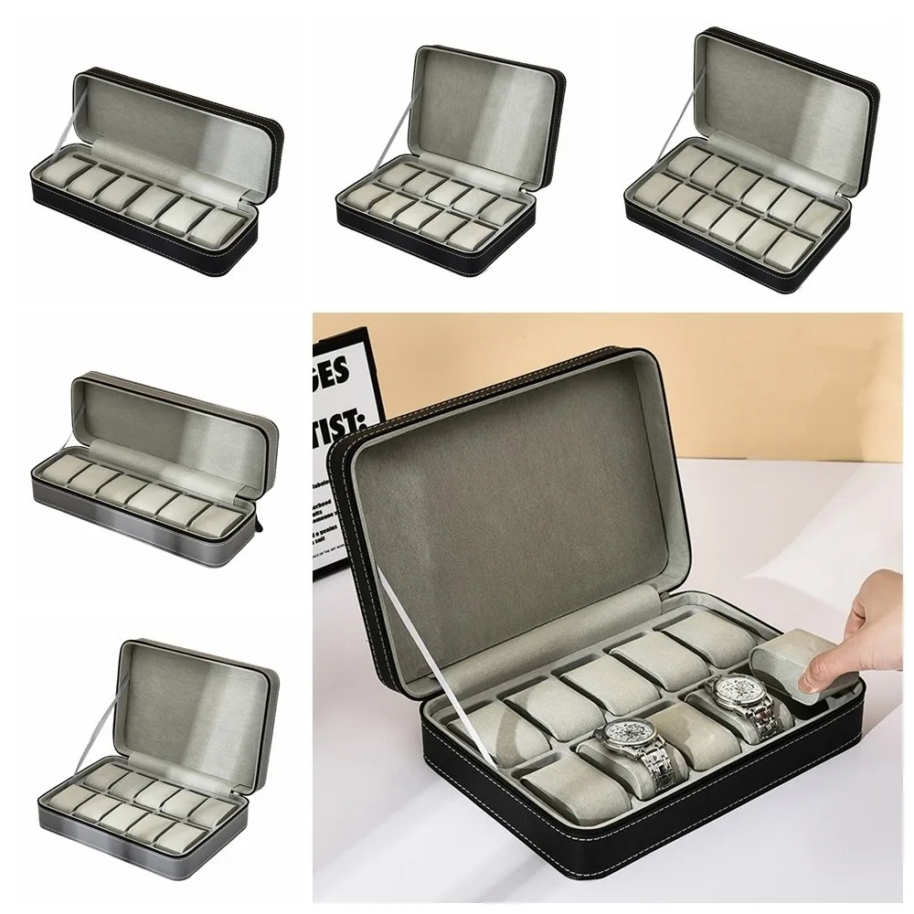 

Watch Holder PU Watch Storage Box 6/10/12 Grids Zipper Watch Display Box Waterproof Leather Watch Organizer Father's Day Gifts