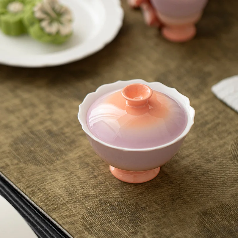 الربيع الصحوة جمع مشع الأرجواني تقليد أغنية سلالة زهرة الفم عالية القدم Gaiwan الكونغ فو طقم شاي المنزل شفاء Ser