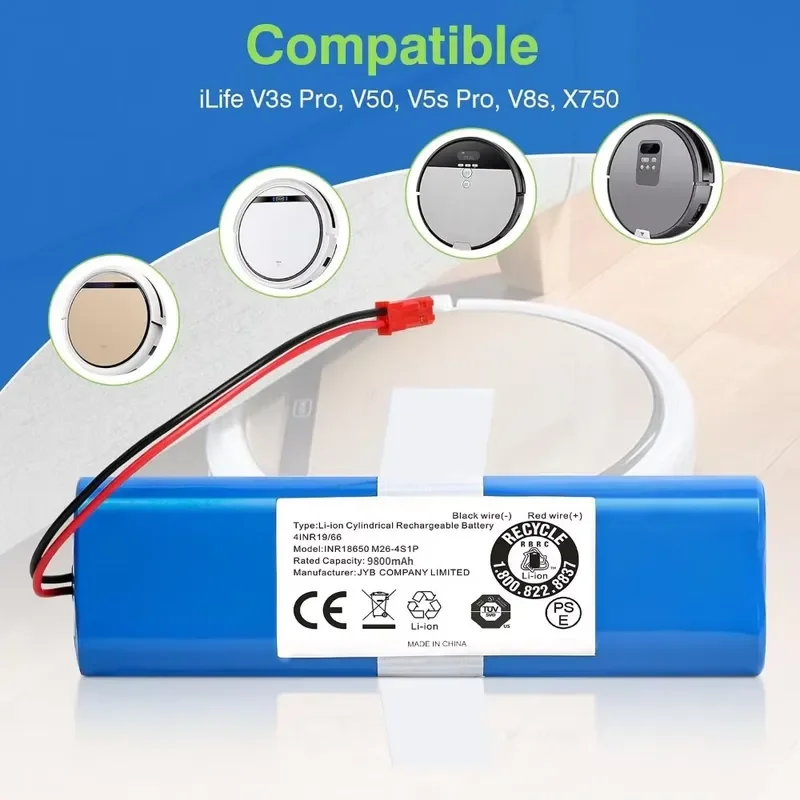 14.8V 12800mAh Lithium Battery Replacement for ILIFE V3s Pro V50 V5s Pro V8s V80 Max B5 Max S5 Pro X750 Robot Vacuum Cleaner