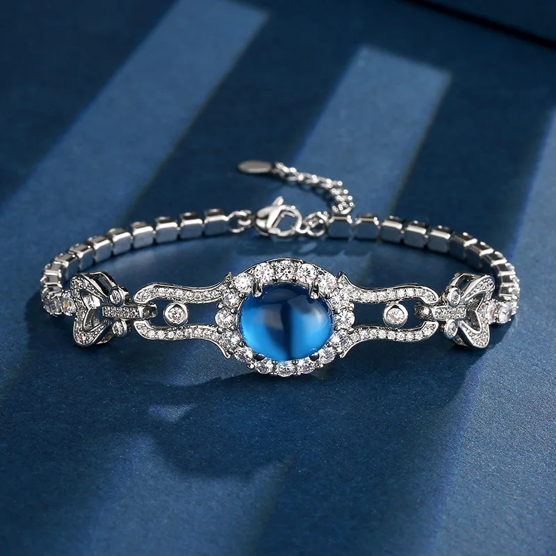 European and American vintage blue spinel fluorescent bracelet for women 10*12