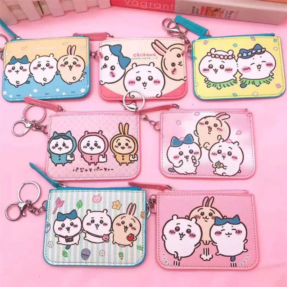 New Cute Chiikawa Series Cartoon Pu Zipper Anime Printing Pattern Bank Card Keychain Card Holder Coin Pouch Friend for A Gift view 4