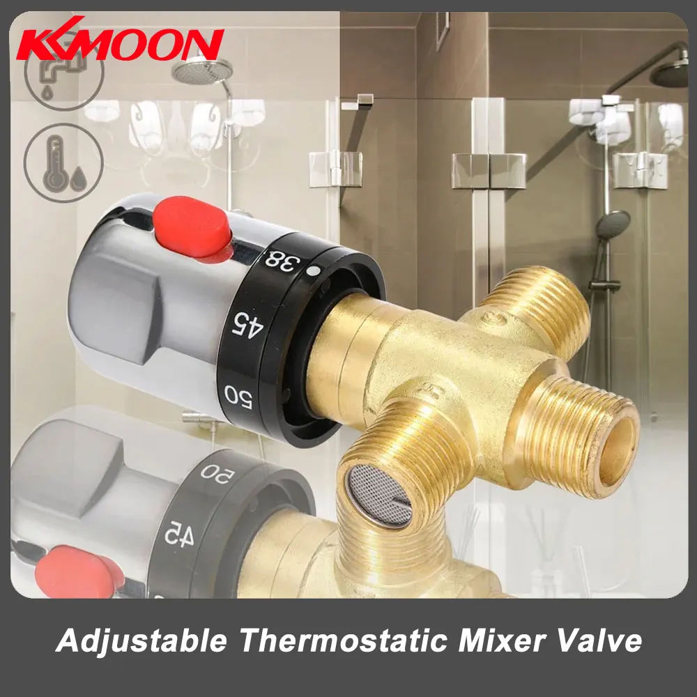 

Bathroom Adjustable Thermostatic Mixer Valve Brass Water Mixer Hot/Cold Water Mixing Temperature Control Valve Water Heater Tool