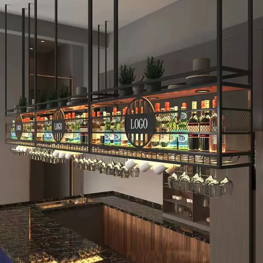 

Настенный держатель для бокалов и фужеров из современного железа, подвесная винная стойка для ресторана, подвесной шкафчик*