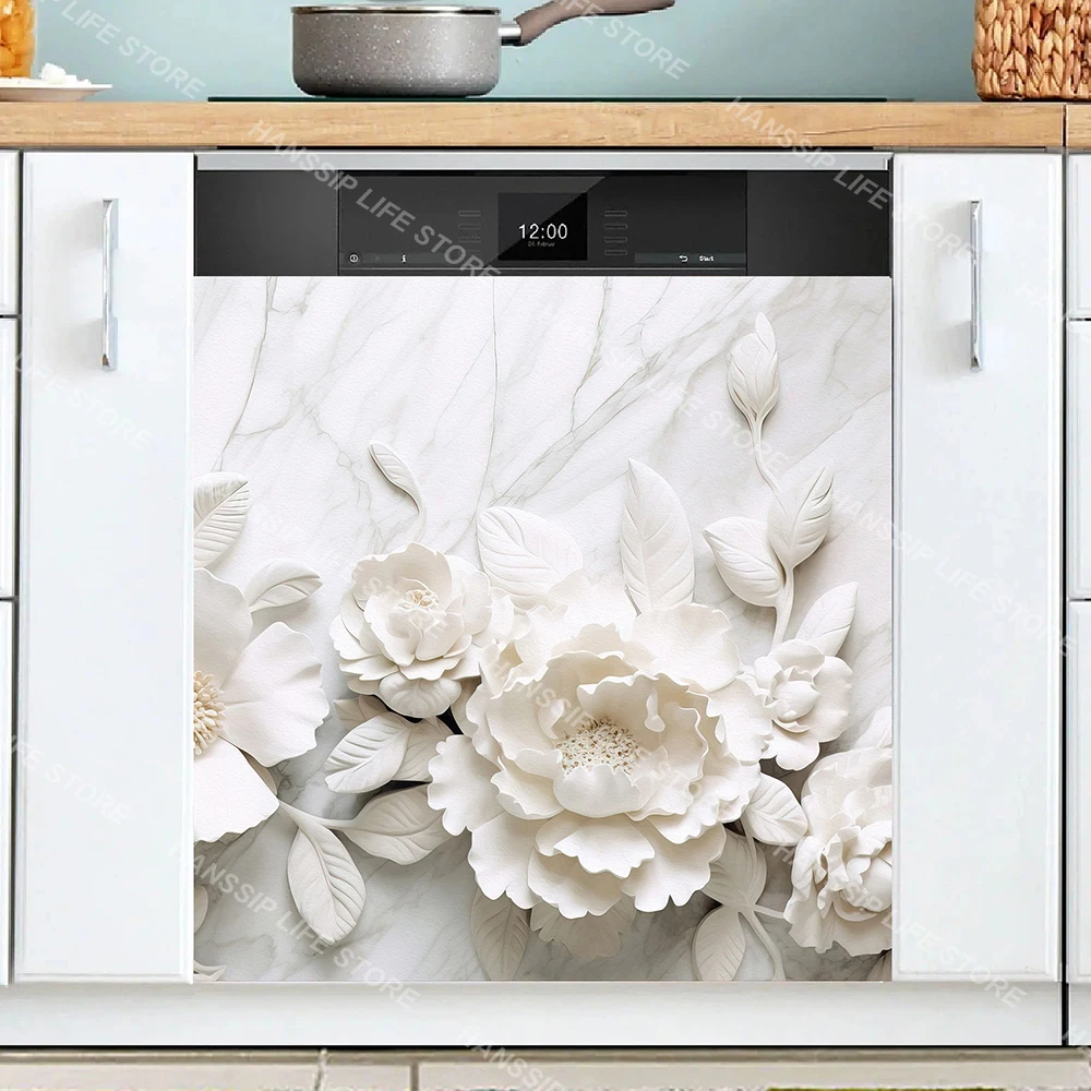 Floral Daisy Mural Dishwasher Sticker Waterproof Vinyl Removable Kitchen Decorations Dishwashing Cabinet Wrapping Cover Decals