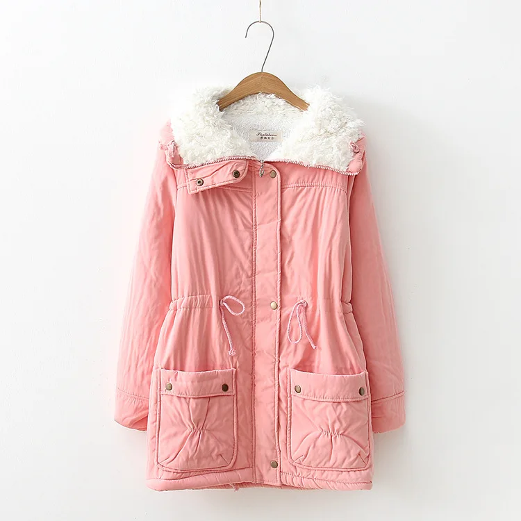 Mulheres shearling parkas casacos jaquetas sólidas bolso com zíper mangas compridas cordão na cintura grosso solto ajuste casual 2025 outono inverno