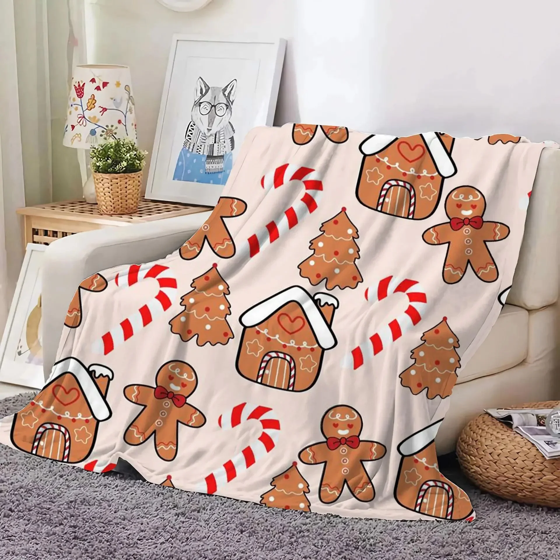 Christmas Decoration Flanella Velvet Blanket Red Happy Cover Blanket For Christmas Tree Sofa Blanket Festive Decorative