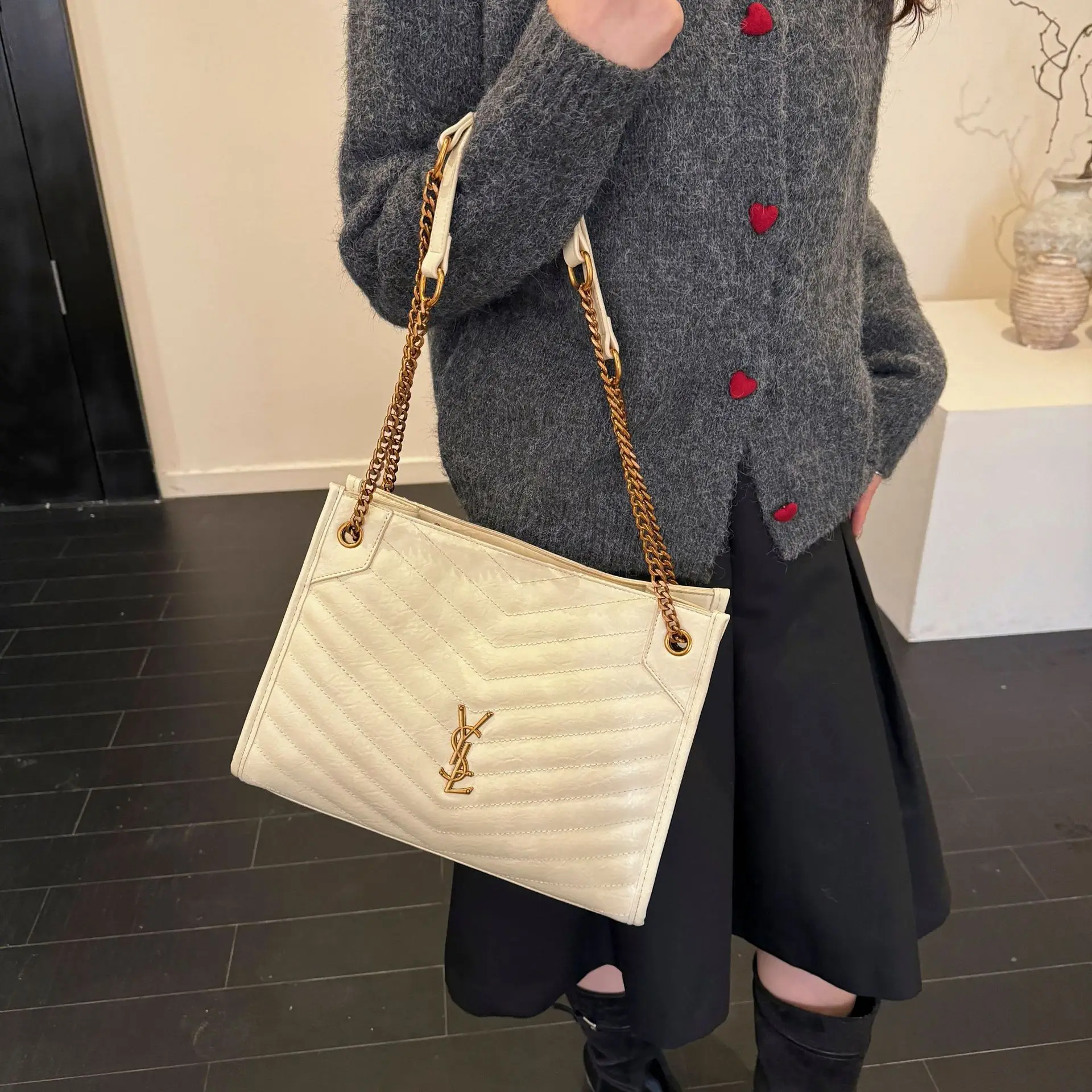  حقيبة يد جلدية مع حزام سلسلة، محفظة كتف عصرية للنساء، حقيبة كروس بمقبض علوي، حقيبة تسوق مزخرفة #2