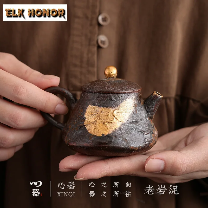 120ml Wabi-sabi Gold Drawing Rough Teapot Creative Tea Infuser Pot Tea Soaking Kettle with Ball Hole White Tea Teaset Ornaments