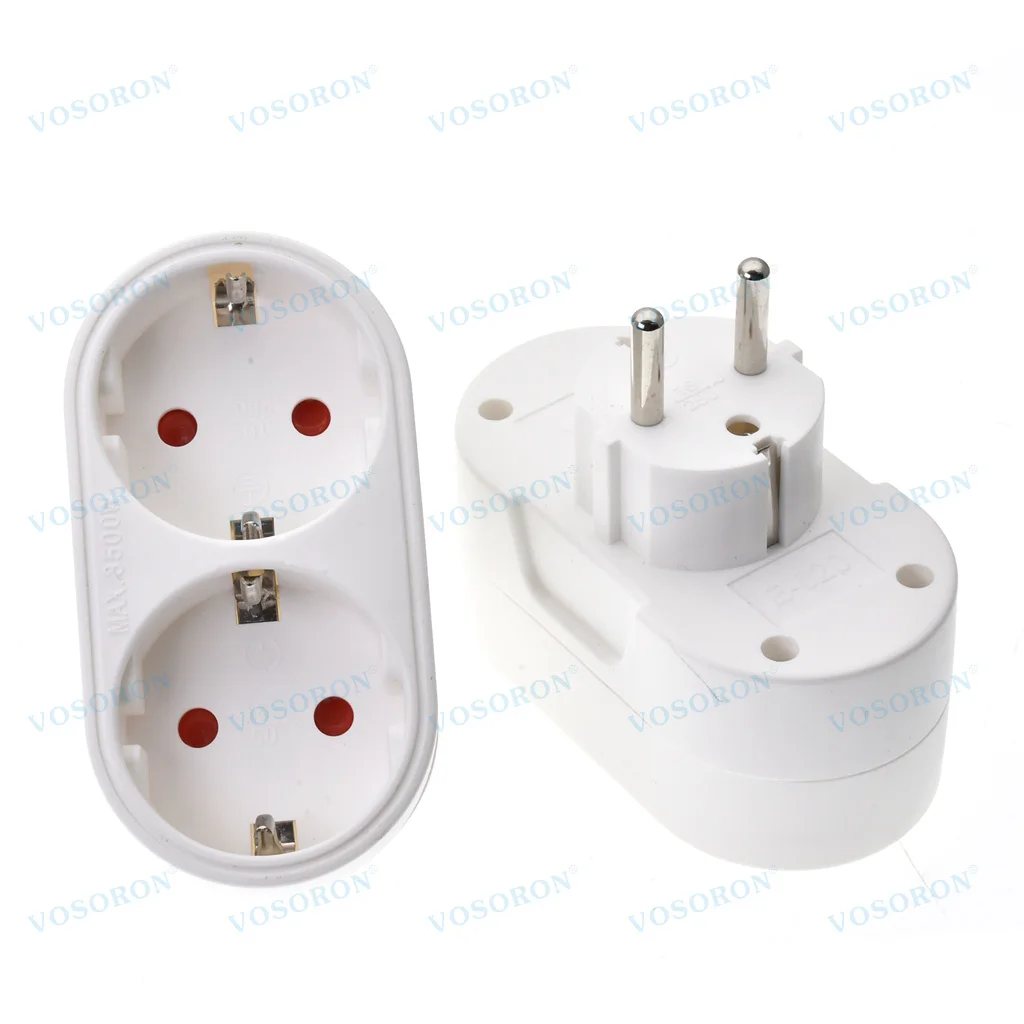 Adapter Converter Outlet Conversion Socket EU Power Travel 16A 250V AC Safety Door 1 to 2 Way European French Electrical Plug