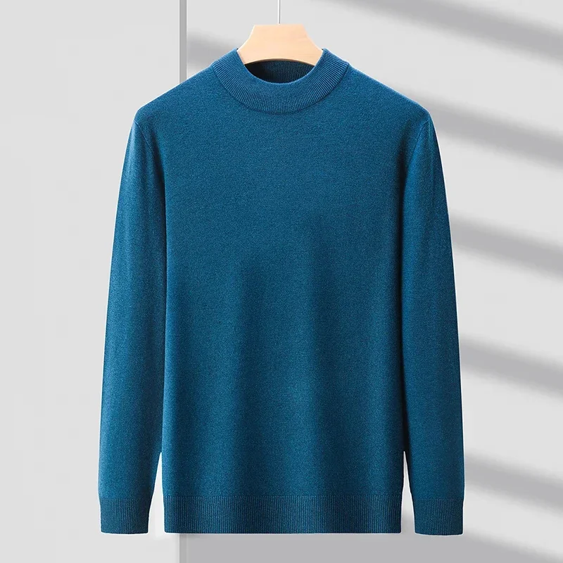 

2025 luxury new fashion men's solid color 100% cashmere soft warm knitted wool sweater tops