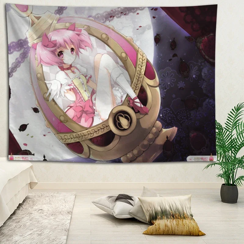 Hot Sale Custom Anime Puella Magi Madoka Magica Printed Tapestry Background Decorative Tapestry Various Sizes Wall Hanging Decor