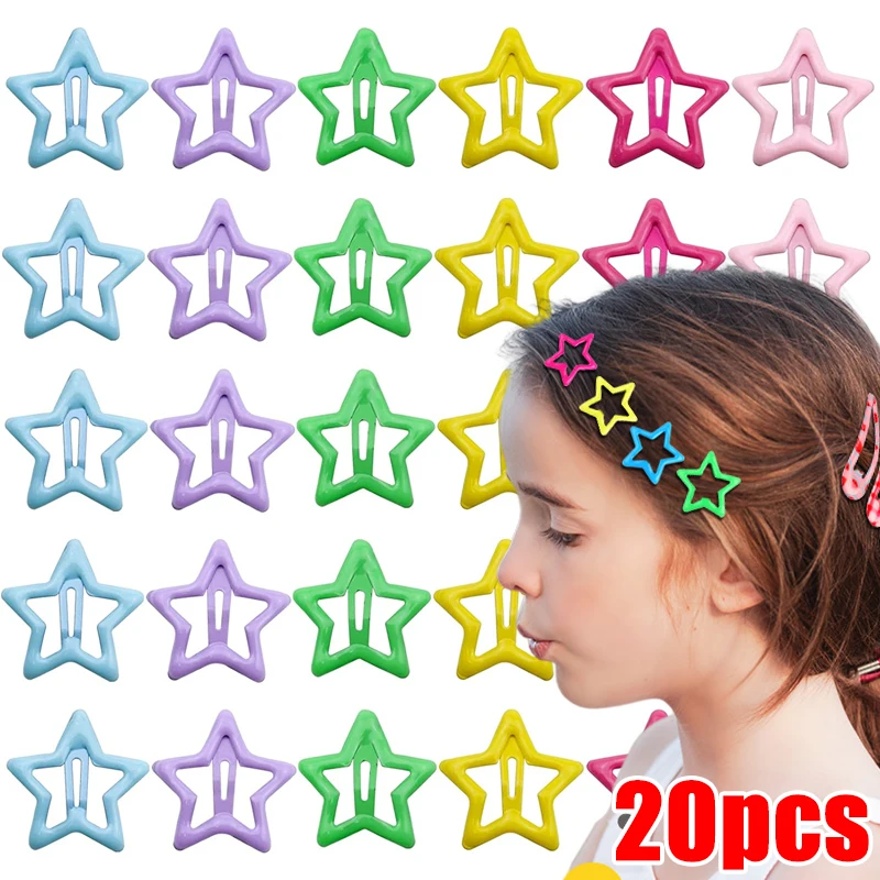 2/20Pcs Y2K Colorful Star BB Hairclips for Kids Girls Headwear Alloy Barrettes Cute Glitter BB Clips Hairpins Hair Accessories