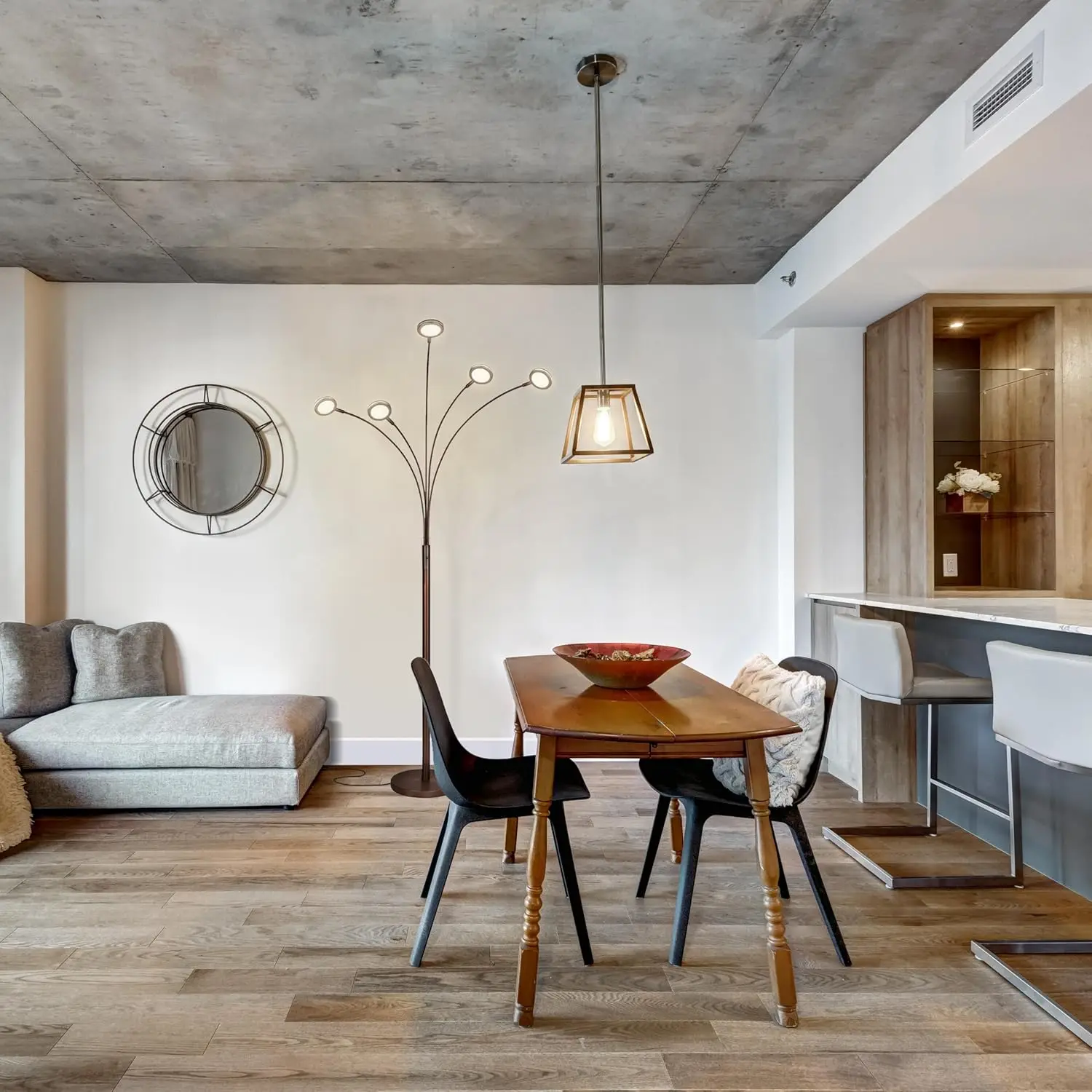 5-Arm Adjustable Arc Floor Lamp with Rotating LED Lights for Living Room and Bedroom - Bronze view 5