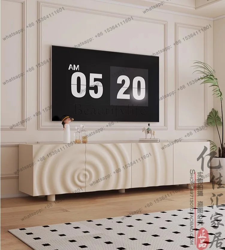 

Nordic TV storage matte white water ripple creative pattern door cabinet Italian design cabinet