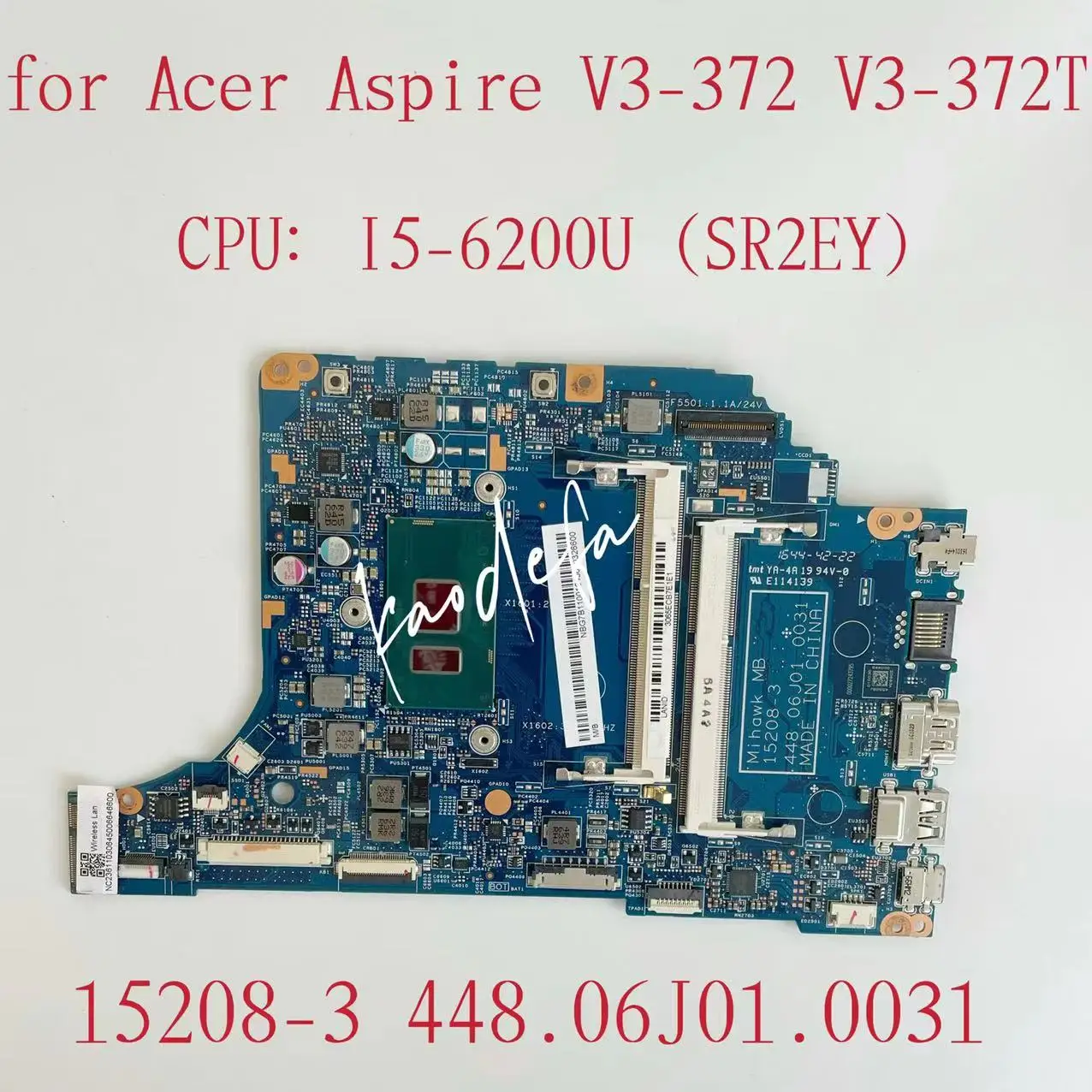 For Acer Aspire V3-372 V3-372T Laptop Motherboard CPU:I5-6200U SR2EY DDR4 15208-3 448.06J01.0031 Mainboard 100% Test Ok