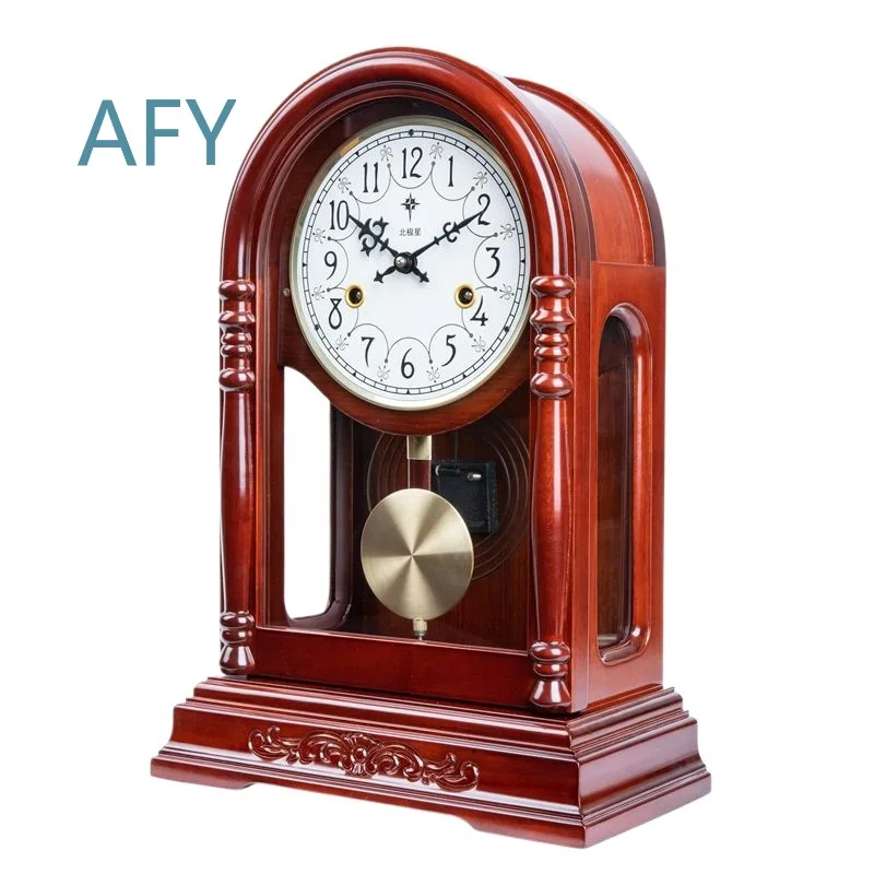 Copper Movement Mechanical Seat Clock for Living Room Old-Fashioned Solid Wood Pendulum Wall Clock with Winding Chain