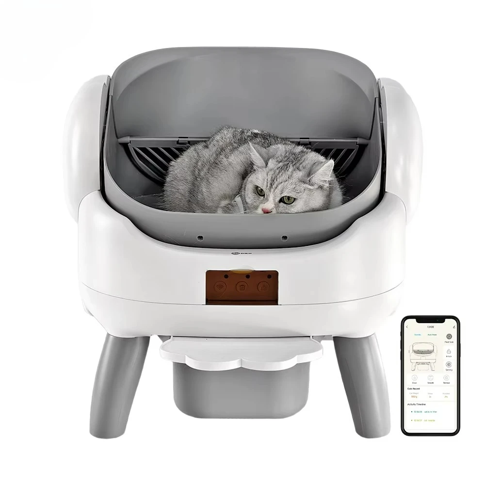 

Large Self Cleaning Cat Litter Box for Multiple Cats Automatic Smart Cat Toilet Premium Version Detachable Front Step Platform