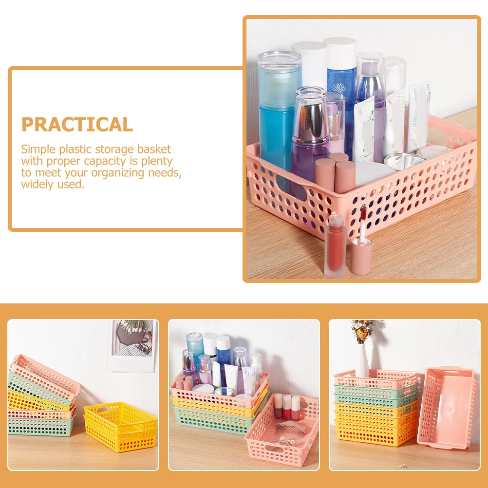 

3Pcs Plastic Storage Basket Organizer Bin Compact Size Hollow Draining Design Handles for Clothes Books Sundries