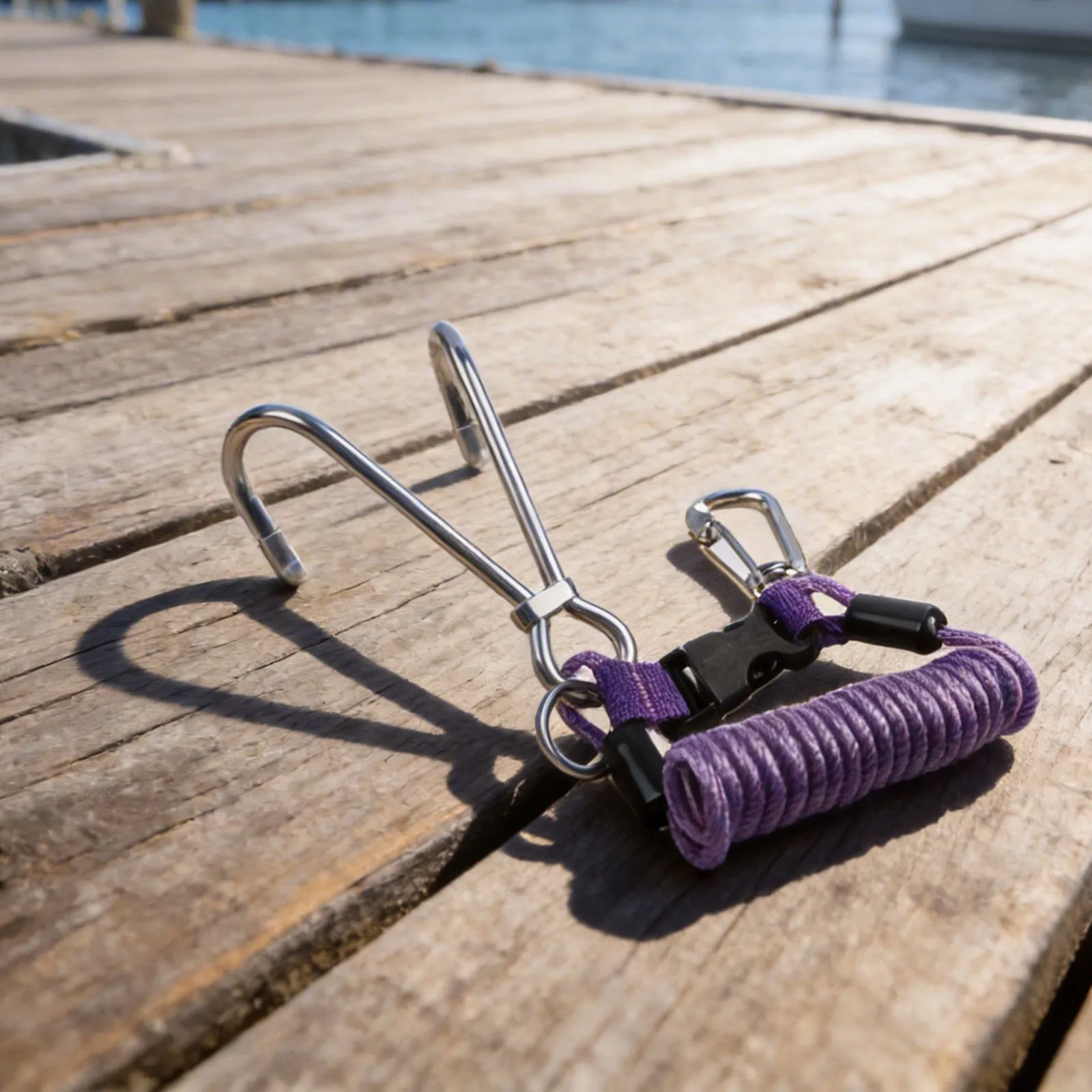 1 Pc Diving Safety Lanyard Stainless Steel Double-ended Reef Hook With Spring-loaded Anti-loss Rope Diving Accessories