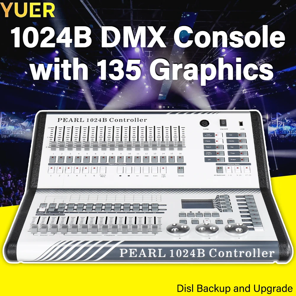 1024B DMX Controller 1024 Channels Graphic Generator 135 Effects Multi-Step Scene Storage Professional for Stage Event Lighting