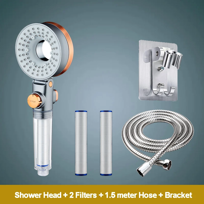 Dubbelzijdige unieke douchekop voor de badkamer, 3 soorten straal, waterbesparend, met filter, ronde regendouche, verstelbare spuitmond, drukverhogende sproeier.