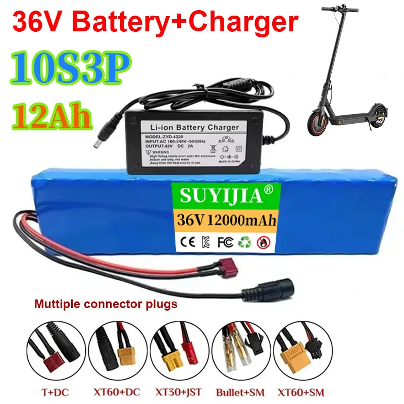 36V Electric Bike Battery 18650 Li-ion Battery 500W High Power 10S3P 36V 12Ah Electric Scooter Battery Pack + 42V Charger