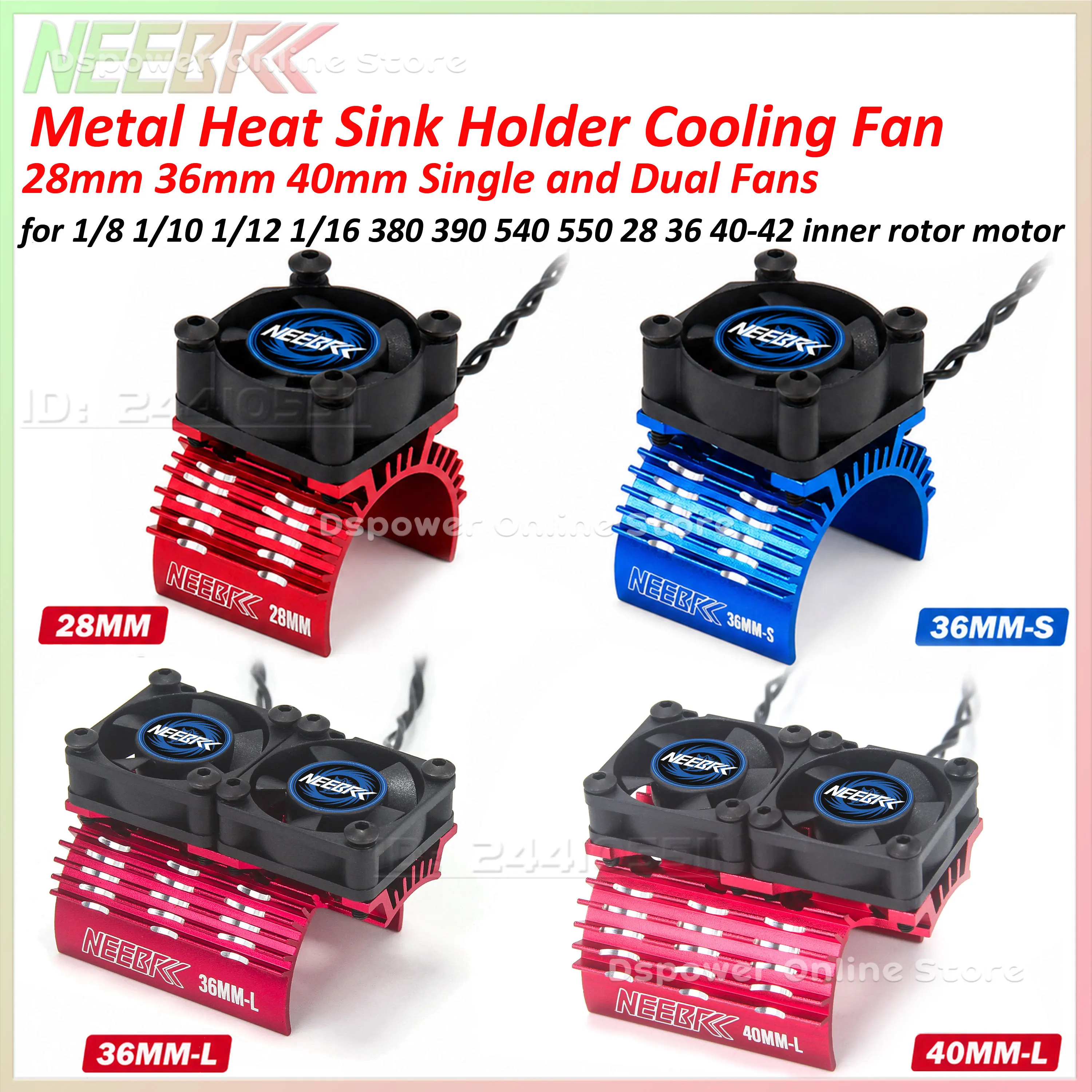 NEEBRC 28mm 36mm 40mm Motor-Kühlventilator Metall-Kühlkörperhalter für 1/8 1/10 1/12 1/16 RC-Modellauto 28 36 40-42 Brushless-Motor