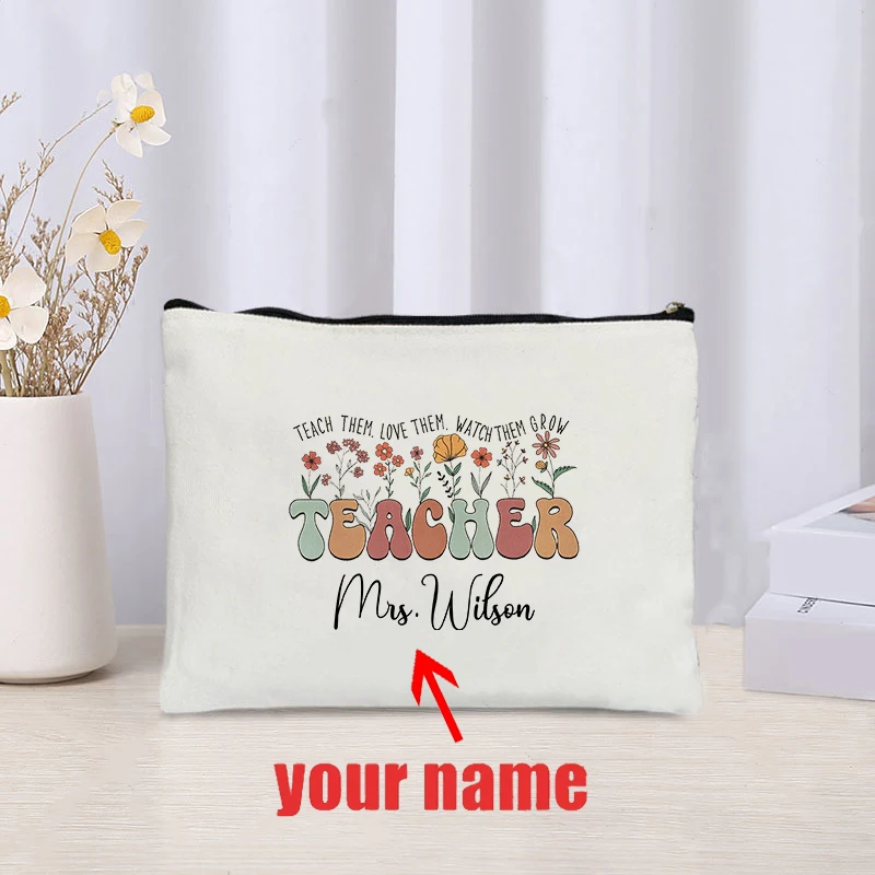 

Personalised Teach Them Love Them Watch Them Grow Makeup Bag Teacher Appreciation Gift Purse Back To School Gift Pencil Case