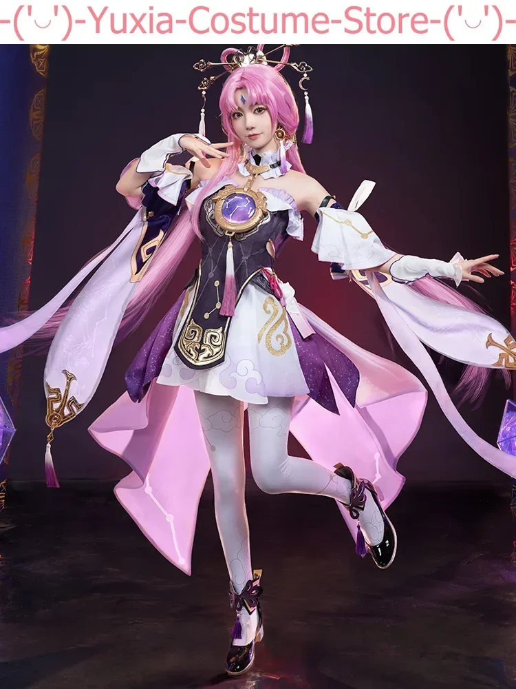 Honkai: Star Rail Fu Xuan setelan permainan gaun elegan kostum Cosplay seragam cantk pakaian permainan pesta Halloween