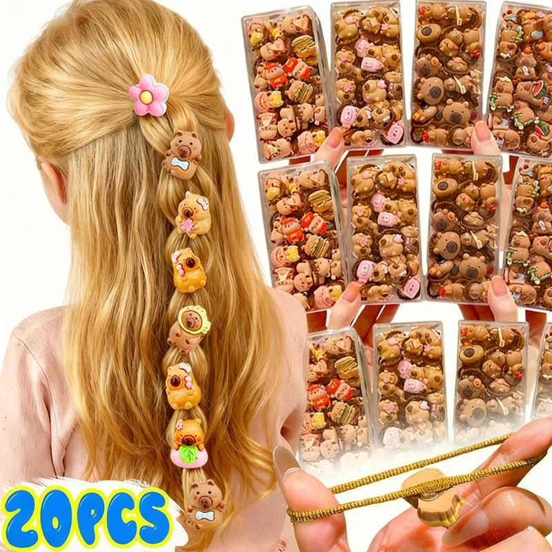 

10/20Pcs Sweet Capybara Hair Ties for Kids Children Resin Animal Elastic Hair Rings Resin Animal Headwear Hair Accessories