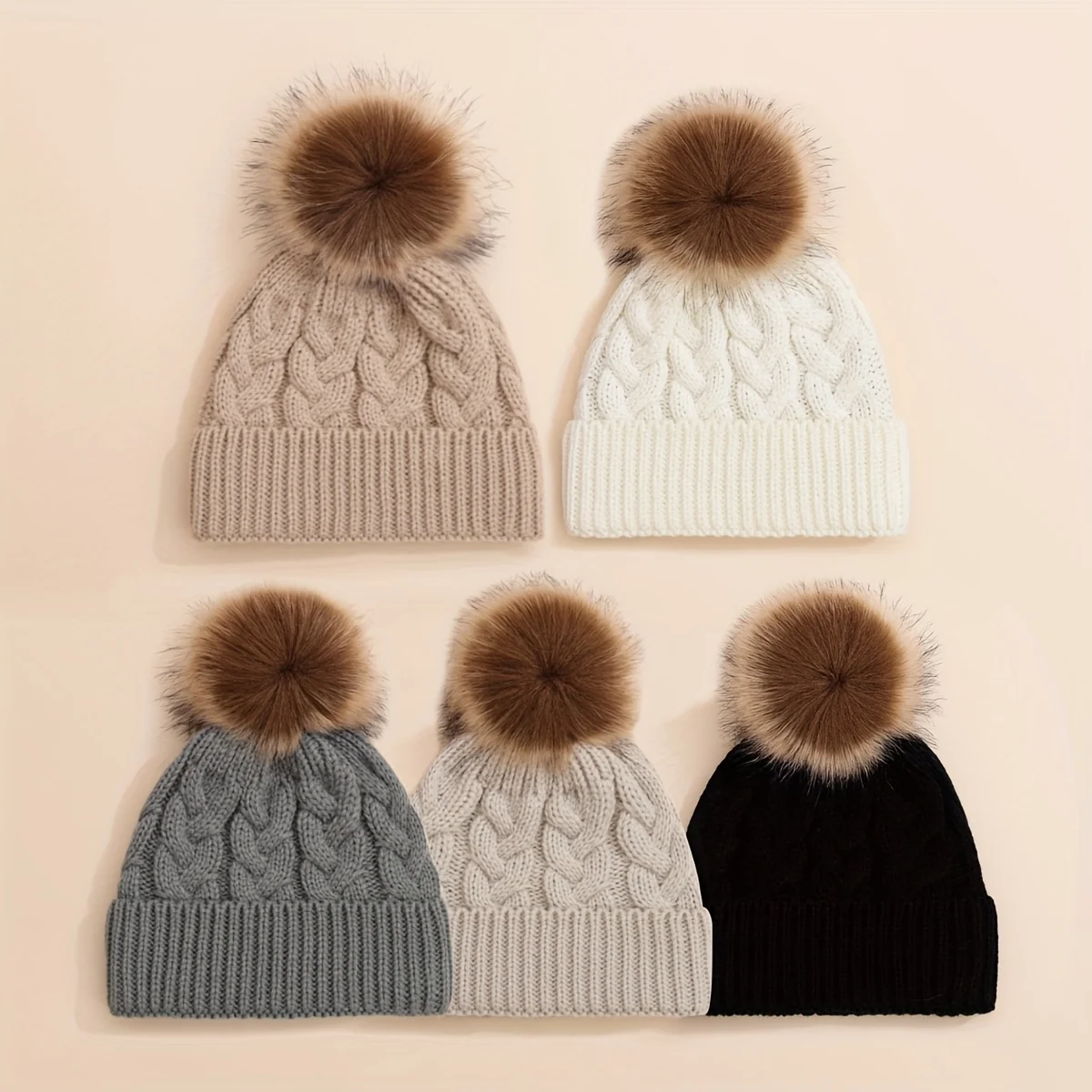 

5pcs baby faux fur knitted hats, a set of warm and cold-proof hats for boys and girls in autumn and winter versatile winter hats
