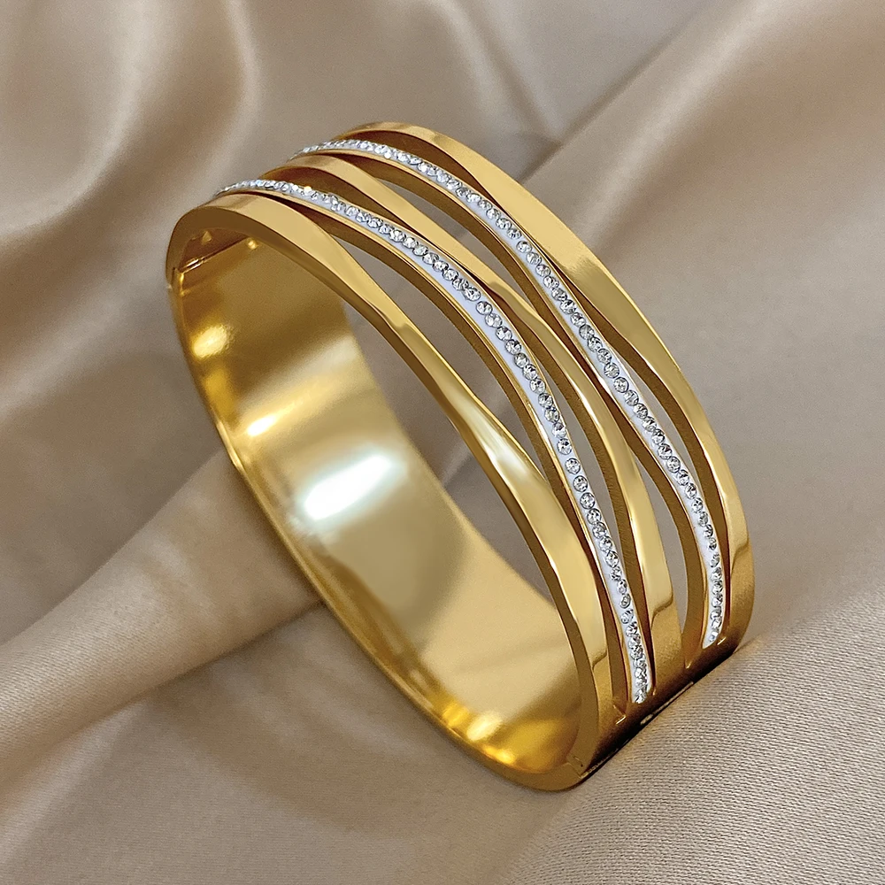 Greatera Tide Multilayer Aushöhlen Geometrie Armband Für Frauen Licht Luxus Kubikzircon Gefüllt Breite Gold Farbe Beliebte Schmuck