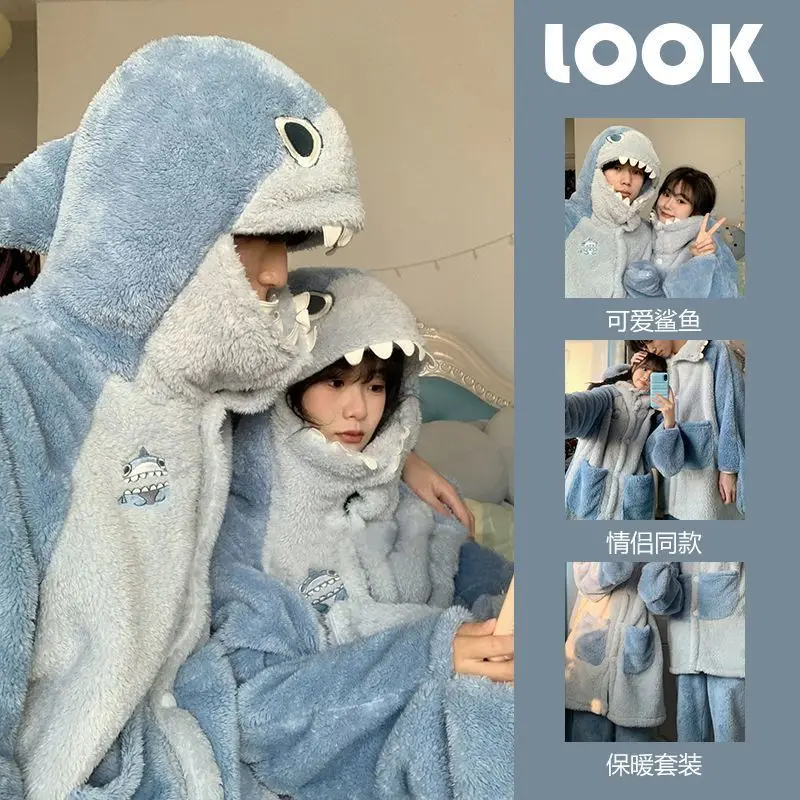 Pyjama Cosplay mignon pour couple, sac de couchage animal de dessin animé, vêtements de maison chauds, vêtements de loisirs tendance, vêtements de nuit décontractés pour hommes et femmes