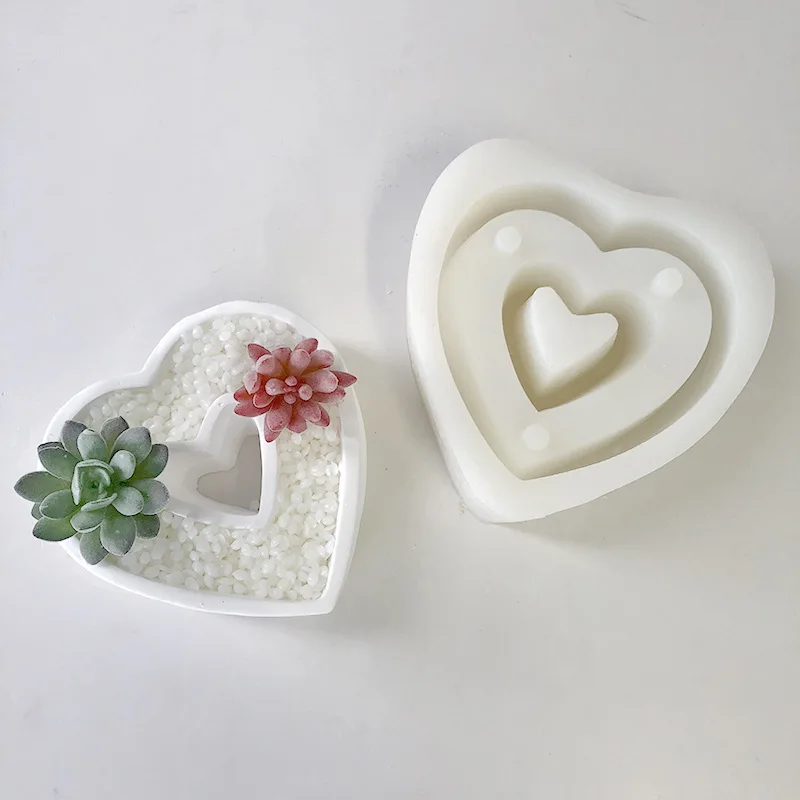 

Succulent potted flower pot love silicone mold diy aromatherapy gypsum creative handmade potted gypsum vase mold