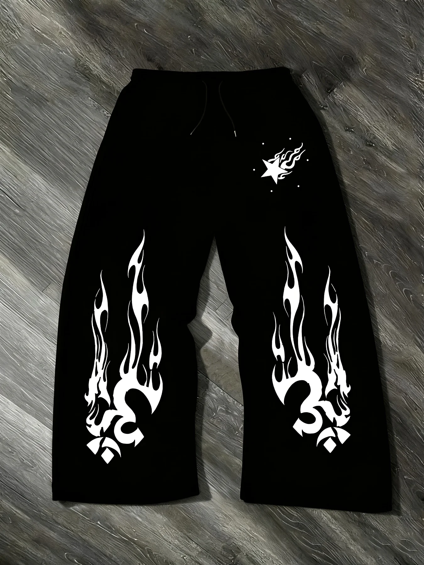 

Fashionable and Comfortable Printed Straight-leg Pants, Versatile Solid Color Drawstring Loose Casual Sporty Long Pants