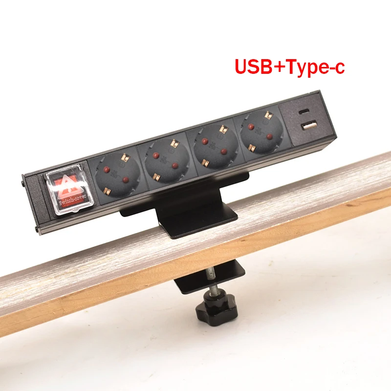 Table Clamp Outlet Clip Hidden EU Power Strip 1.5/2/3m Extension Cord Kitchen Office Desk Socket with Switch Aluminum Shell