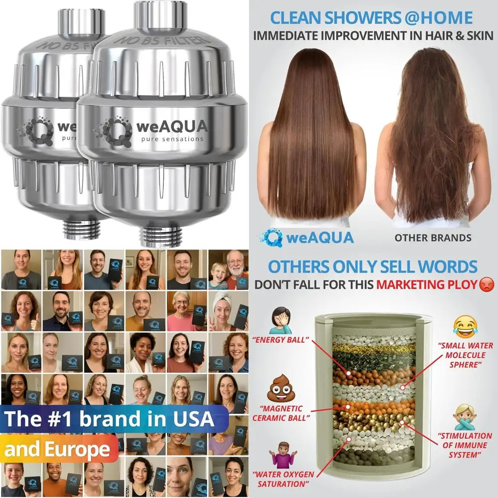 

Dual Pack Heavy Duty Shower Filters: 99% Removal of Hard Water, Chlorine, Fluoride, Metals, Bacteria, and Organics