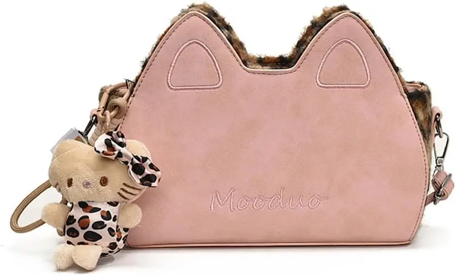 

Cartoon Cat Ear Purse for Women, Kawaii Leopard Print Crossbody Bag with Fluffy Texture, Cute Animal Shoulder Bag Gift