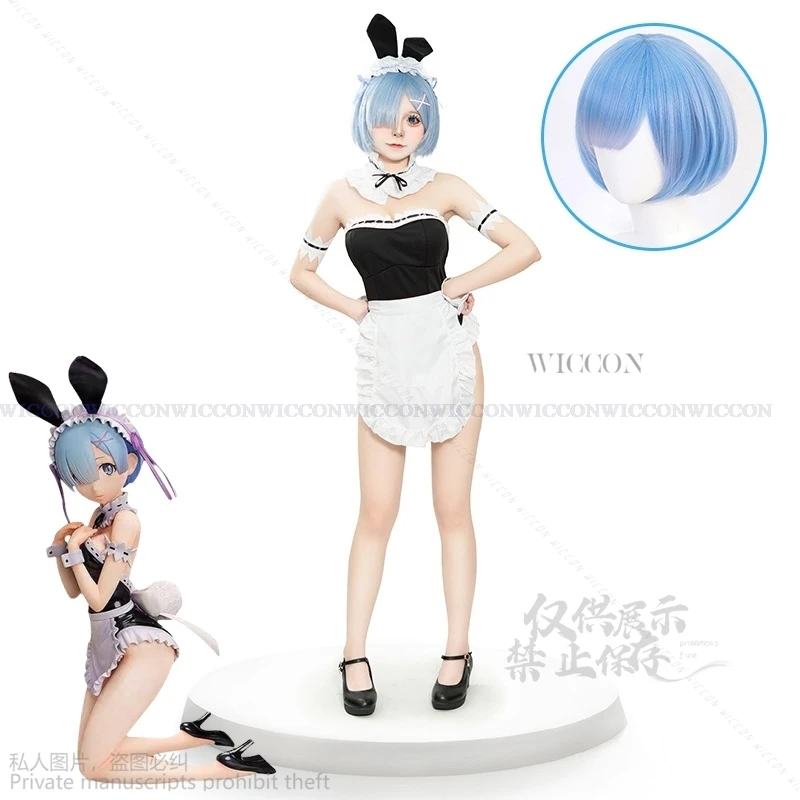 Re Anime Life In A Different World From Zero Rem Cosplay Costume Sexy Dress Wigs Adulta Bunny Girl Maid Outfit Halloweeen Party