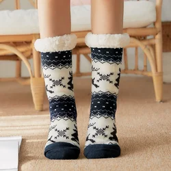 Christmas Gift Slippers Socks Women Winter Plush Soft Fuzzy Floor  Female Fluffy Designer Silicone Anti-slip Grip Sock Deer Elk