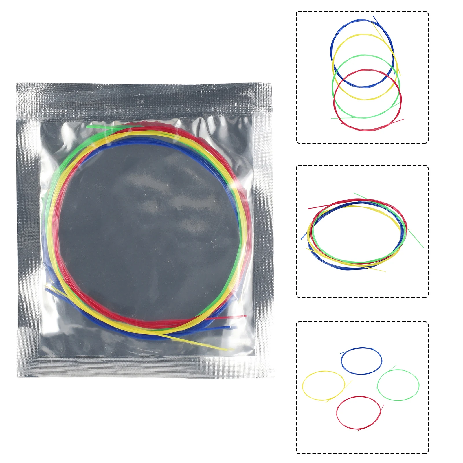 Colorful Replacement Accessories Ukulele Strings Set, Clear and Bright Sound, Nylon String, 4 Pieces in 1 Package