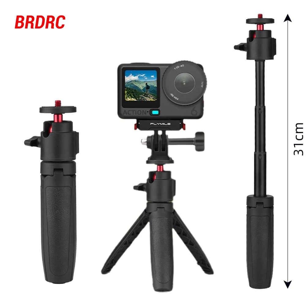 BRDRC Asta di Prolunga Treppiede Mini Selfie Stick Treppiede Supporto Maniglia Grip per DJI Action 6/5 Pro/Pocket 3/Insta360 X5/Ace Pro/Gopro