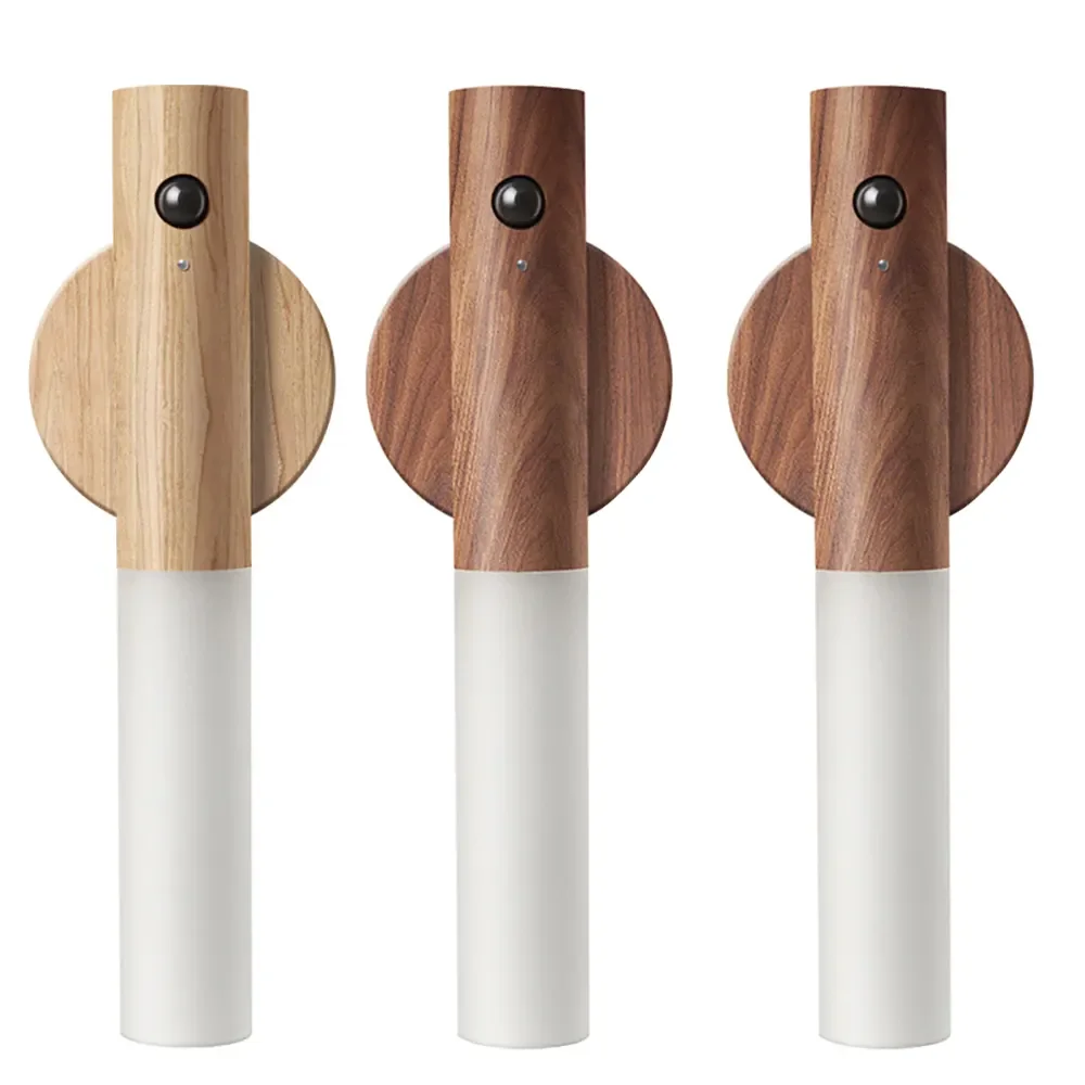 Hout Draadloze Usb Led Nachtlampje Wandlamp Oplaadbare Sensor Nachtlampje