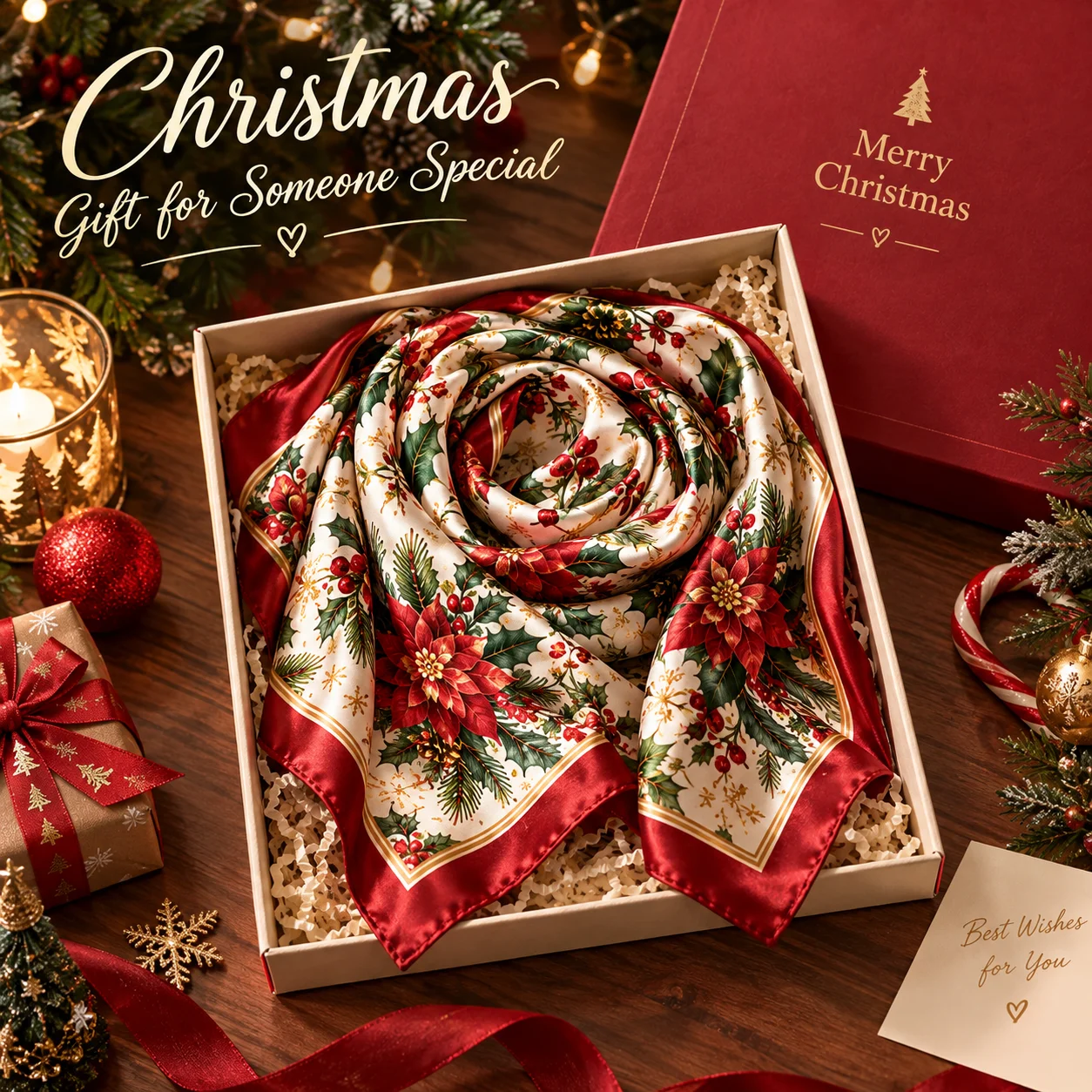 5pcs custom scarf  Christmas gift-giving, custom patterns and logos Luxurious Christmas gift ladies' silk scarf